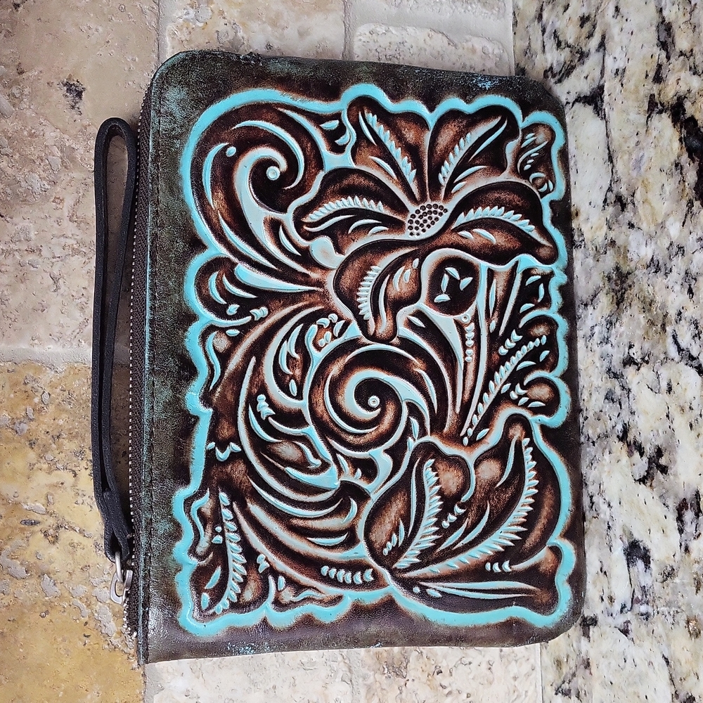 Patricia Nash Turquoise Tooled Wristlet